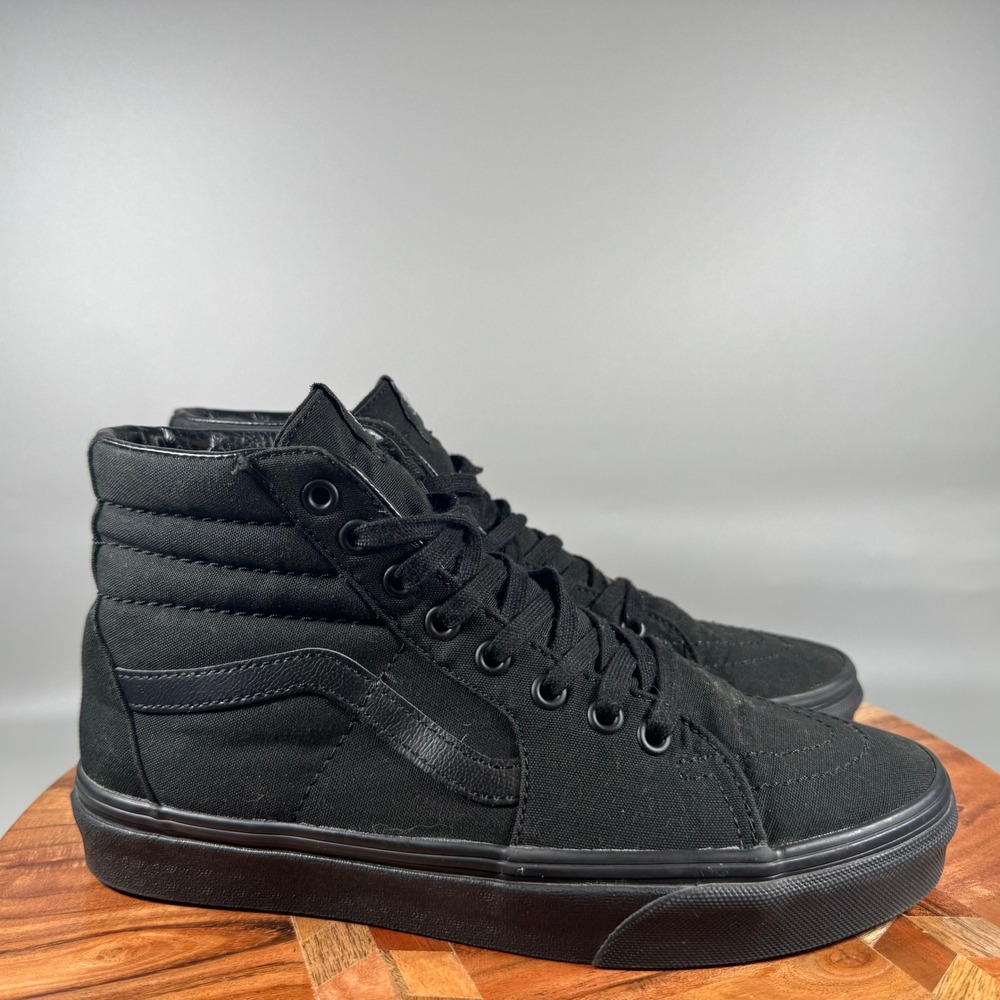 Vans Sk8-Hi Black Canvas High Top Skate Sneakers Womens 9 Mens 7.5 Solid Black